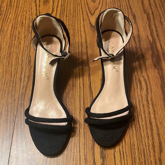 Allegra K Suede Open Toe Kitten Heel Ankle Strap Sandals, Black, Size 7. - Picture 2 of 8